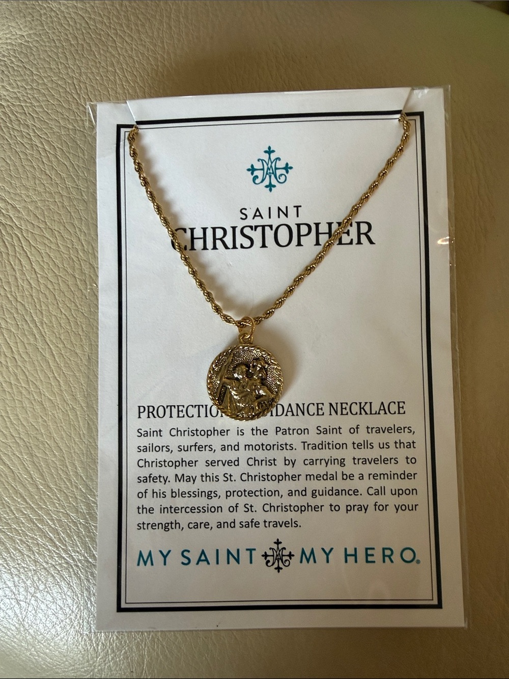 My Saint Ny Hero Gold-Tone St Christopher Protection Medallion Necklace. New
